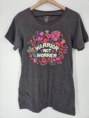 Natural Life Gray Floral "Warrior Not Worrier" Cotton Blend T-Shirt